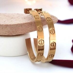 Love Screw Nail Luxury 18k Gold Plated Hoop Earrings